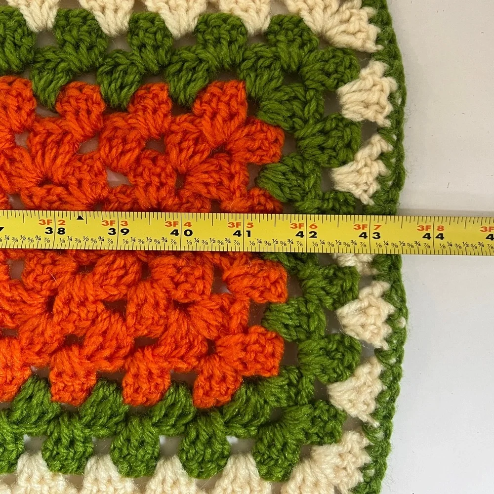 Handmade Crochet Green Multicolor Granny Square Afghan Throw Blanket